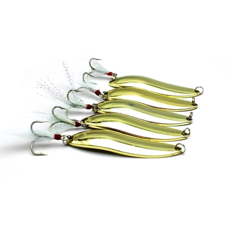 10/20 Pieces 22g Fishing Lures Spoons Saltwater Treble Feather Hooks Hard Metal Spinner Baits Casting Spoon Silvery for Salmon Bass