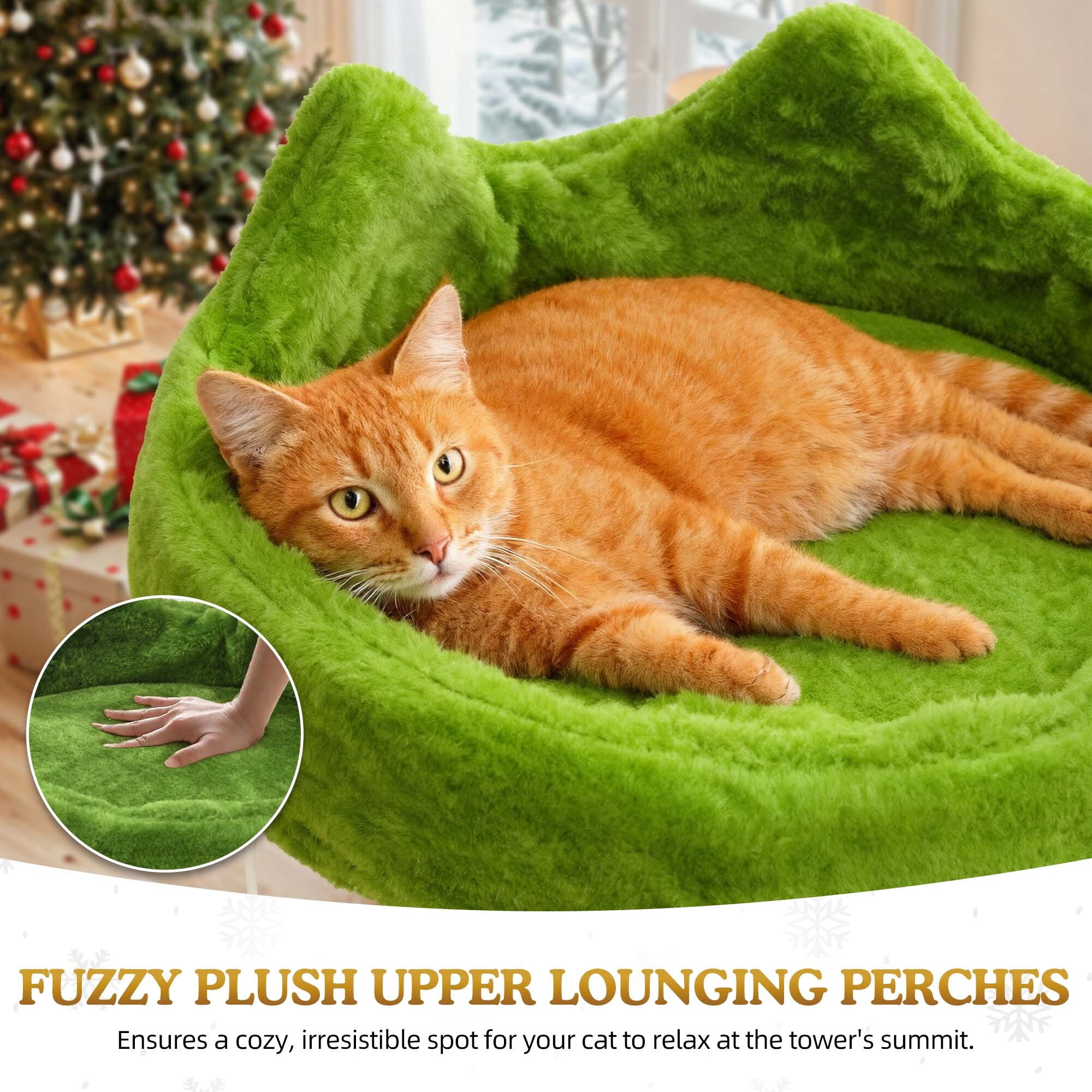 Uforic 75" Multi Level Christmas Cat Tree with Hammock, Sisal Scratching Posts and Top Perches ,Tall Cat Tower Condo for Indoor Cats