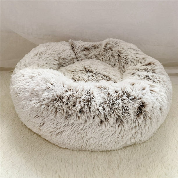 SUPERHOMUSE Pet Round Plush Mixed Color Tie Dye Pet Warm Nest Dog Long Plush Dounts Beds Calming