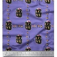 thumbnail image 1 of Soimoi Purple Velvet Fabric Stripe & Floral Alphabet Text Printed Fabric 1 Yard 58 Inch Wide, 1 of 3