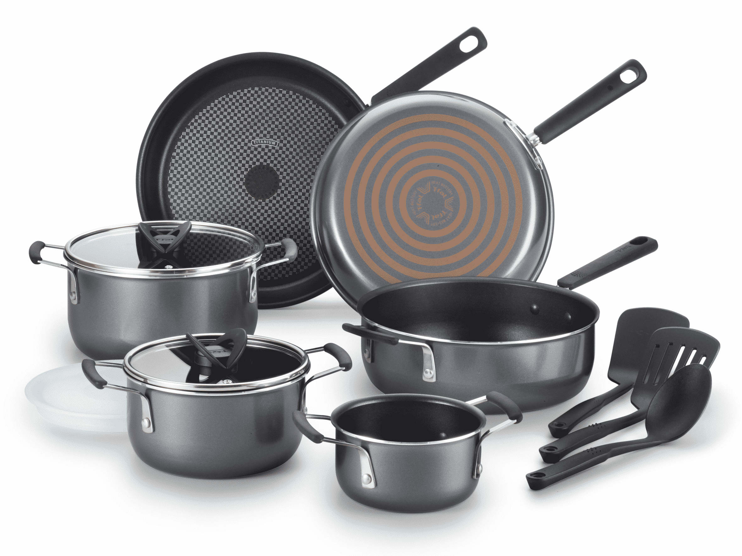 T-fal, Hard Anodized Titanium Cookware Set, 12 Piece, Grey