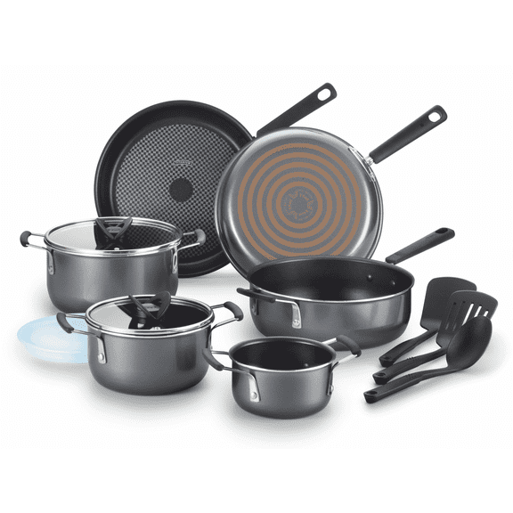 T-fal Aluminum Non-stick Cookware Set, 12 Piece, Pots and Pans, Black