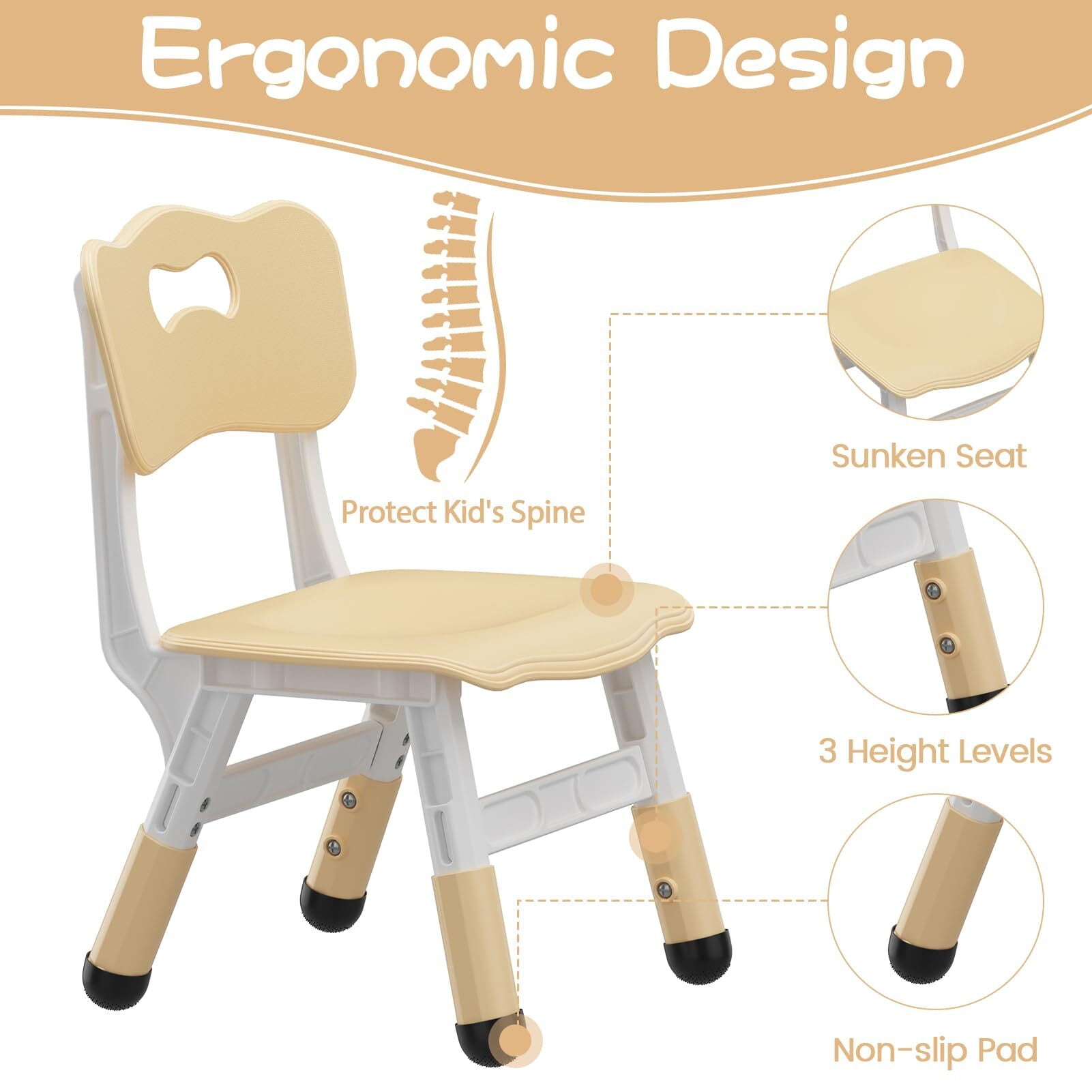 EuKer 7 Pcs Kids Table and Chairs, 47.2" x 23.6" Children Activity Table with Graffiti Desktop and Adjustable Height for Classroom, Daycare, Home, Natural
