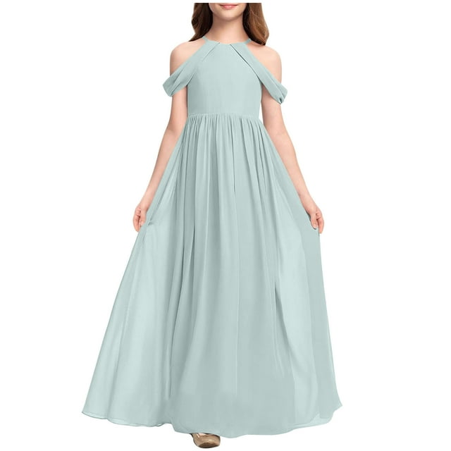 Ashirexll Robes Filles Sans Manches Col Rond Couleur Unie Robe en Tissu Chiffon Longueur Longue Rouge Melon D\'eau 8-9 Ans
