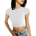 thumbnail image 2 of Outfmvch crop tops for women Short Sleeve Ruched womens t shirts compression shirt women work tops for women tshirts shirts for women short sleeve crop cute tops for women White XL, 2 of 4