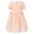 thumbnail image 2 of Richie House Girls Peach Bow Accent Embroidered Mesh Occasion Dress 9/10, 2 of 2