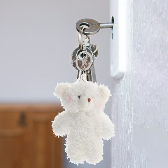 KONTONTY 2Pcs White Plush Bear Pendant Keychain Soft Bag Hanging Ornament for Car and Backpack