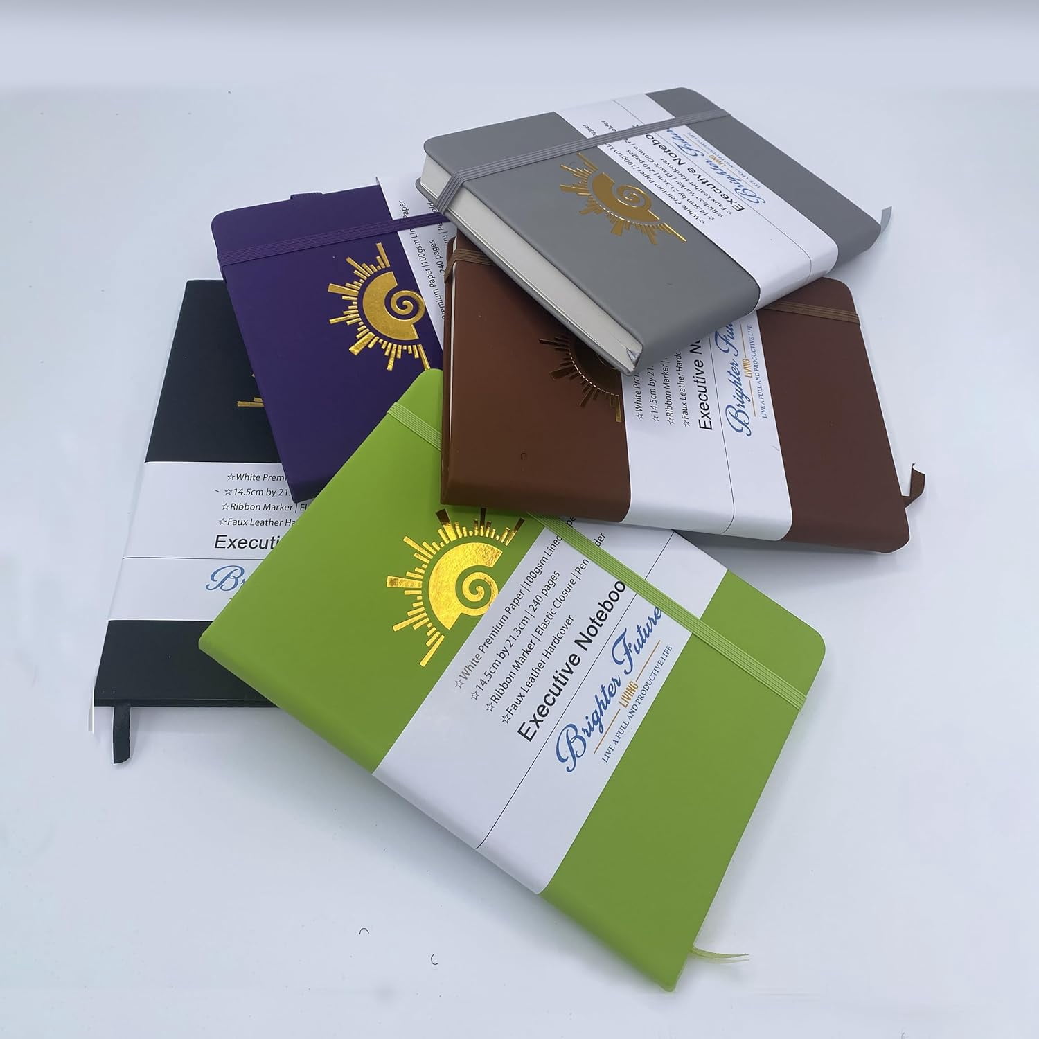 BrighterFutureLiving A5 Lined Journal Notebook – Faux Leather Hardcover, 240 Pages | Ruled Writing Journals for Work, School, or Travel | Gift for Women & Men – 5-Pack (Assorted Colors)