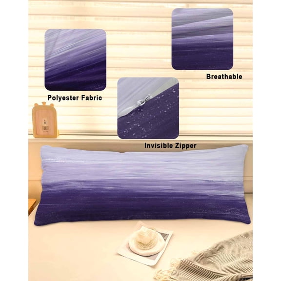 Purple Ombre Throw Pillow Covers, Modern Abstract Art Ocean Oil Painting Soft Breathable Pillow Cases with Invisible Zipper for Sleeping, Long Body Pillowcases for Couch Bed Sofa Chair 20x60 Inches