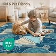 thumbnail image 4 of ODIKA 8'x10' Washable Area Rug Durable, Non-Slip Wave Repeat Ocean Compass Coral Border Vintage Turtle Nautical Map Playful for Living Room, Under Sectional, Family, 4 of 7