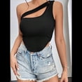 thumbnail image 4 of Sujetador Deportivo de un Solo Hombro para Mujer, Sin Mangas, para Entrenamiento, Yoga, Top Corto de Verano Sin Espalda Negro XL, 4 of 9