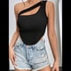 thumbnail image 4 of Sujetador Deportivo de un Solo Hombro para Mujer, Sin Mangas, para Entrenamiento, Yoga, Top Corto de Verano Sin Espalda Negro XL, 4 of 9