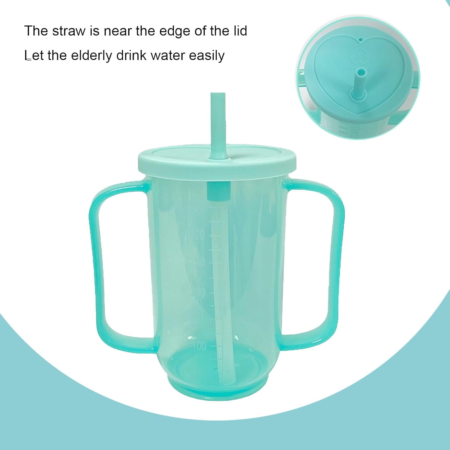 ABPETE 2 Pack Adult Sippy Cups for Elderly 12oz No Spill Cup for Adults Dysphagia Cups with 2 Handles Straw for Disabled Patients Limited Mobility