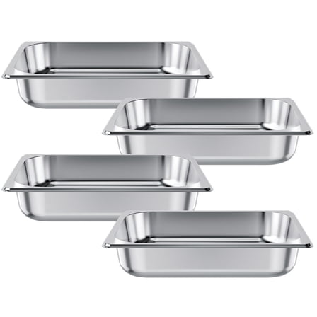 KFFKFF 4-Pack Stainless Steel Steam Table Pans, Half-Size Catering Pans, 2.5-Inch Deep Non-Jamming Design for Home, Events, Restaurants, Hotels, and Buffets