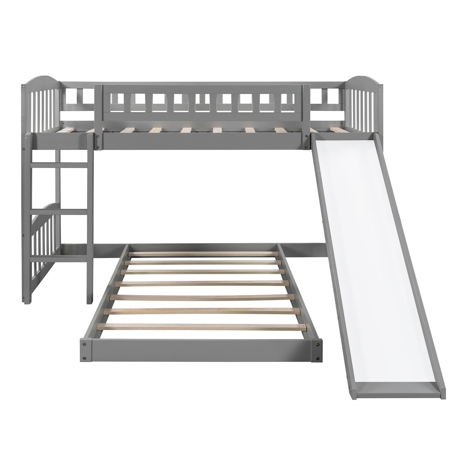 Buy Twin Over Twin Bunk Bed with Slide and Ladder, Guard Rail, Solid ...