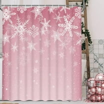 Christmas Shower Curtain Winter Snowflake Shower Curtains with 12 Hooks Pink Xmas Holiday Shower Curtains for Bathroom Waterproof Fabric Shower Curtain