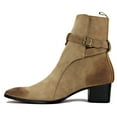 thumbnail image 2 of OSSTONE Dress Boots Chelsea Designer Boots for Men Zipper-up Leather Casual Heel Shoes JY005-Beige-Suede-7 Suede Beige, 2 of 6