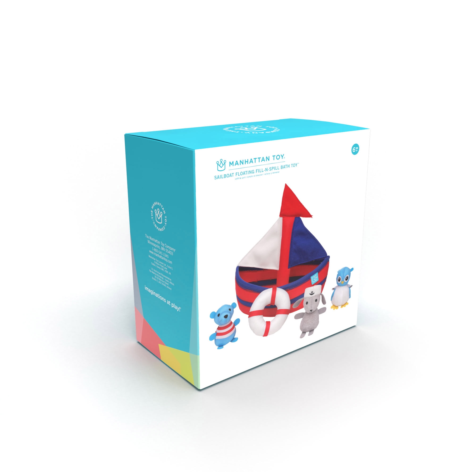 Manhattan Toy Neoprene Sailboat 4 Piece Floating Spill n Fill Bath Toy with Quick Dry Sponges and Squirt Toy