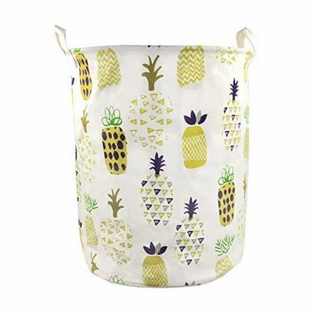 Fabric Hamper 19 x 16.5 Inches Extra Large Canvas Fabric Folding Storage bin with Handle Waterproof Home Decor Laundry Hamper Organize Pineapple Storage Baskets for Dirty Clothes, Toy (Yellow) ()