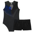 thumbnail image 4 of iixpin Kids Girls 2 Pieces Ballet Dance Outfits Sleeveless Gymnastic Leotard with Booty Shorts Set Athletic Tracksuit Royal Blue&Black 12, 4 of 7