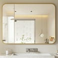 thumbnail image 4 of BEAUTYPEAK 30"x40" Wall Mirror Rounded Corners Hanging Vanity Mirror Gold, 4 of 9
