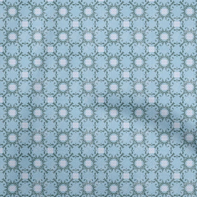 oneOone Rayon Sky Blue Fabric Asian Traditional Block Sewing Material Print Fabric By The Yard 56 Inch Wide