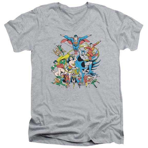 DC Comics Justice League Assemble S/S Adult V-Neck T-Shirt Athletic Heather