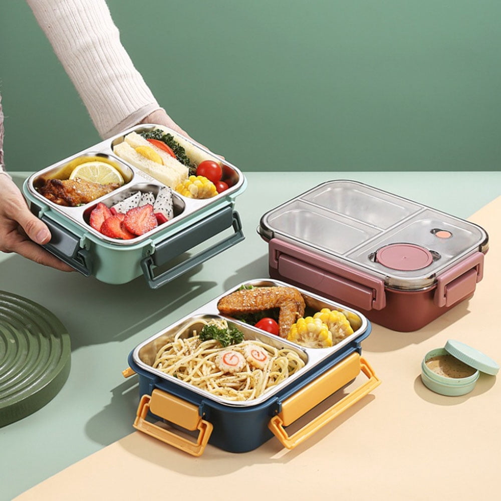 Aiteng Lunch Box with Tableware, Stainless Steel Bento Box Adult, Leakproof Portable Lunch Box Containers with 3-Compartments, Blue