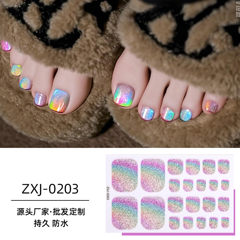 12PCS Summer nail stickers foot stickers waterproof rainbow smudged onion powder flash toe nail stickers nail stickers