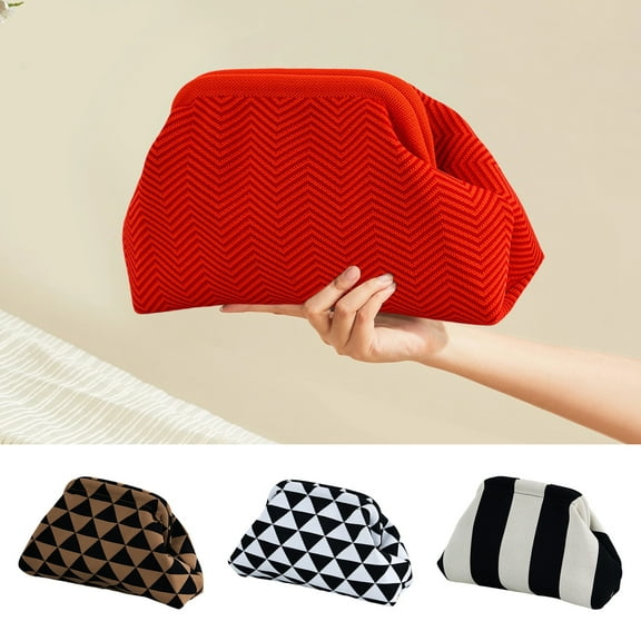 Tnobhg Women Clutch Bag Striped Print Color Matching Dumpling Shape Large Capacity Summer Beach Purse Commute Travel Dating Handbag