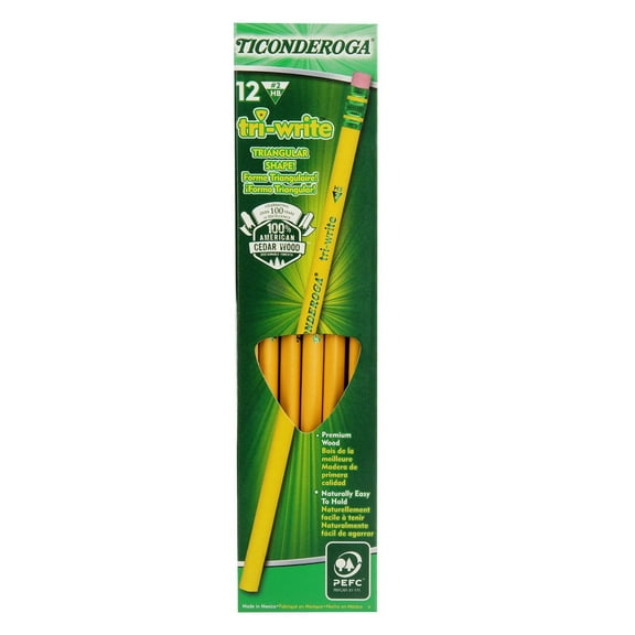 Dixon Ticonderoga Tri-Write Woodcase Pencil, #2 HB, Yellow, 12-Count