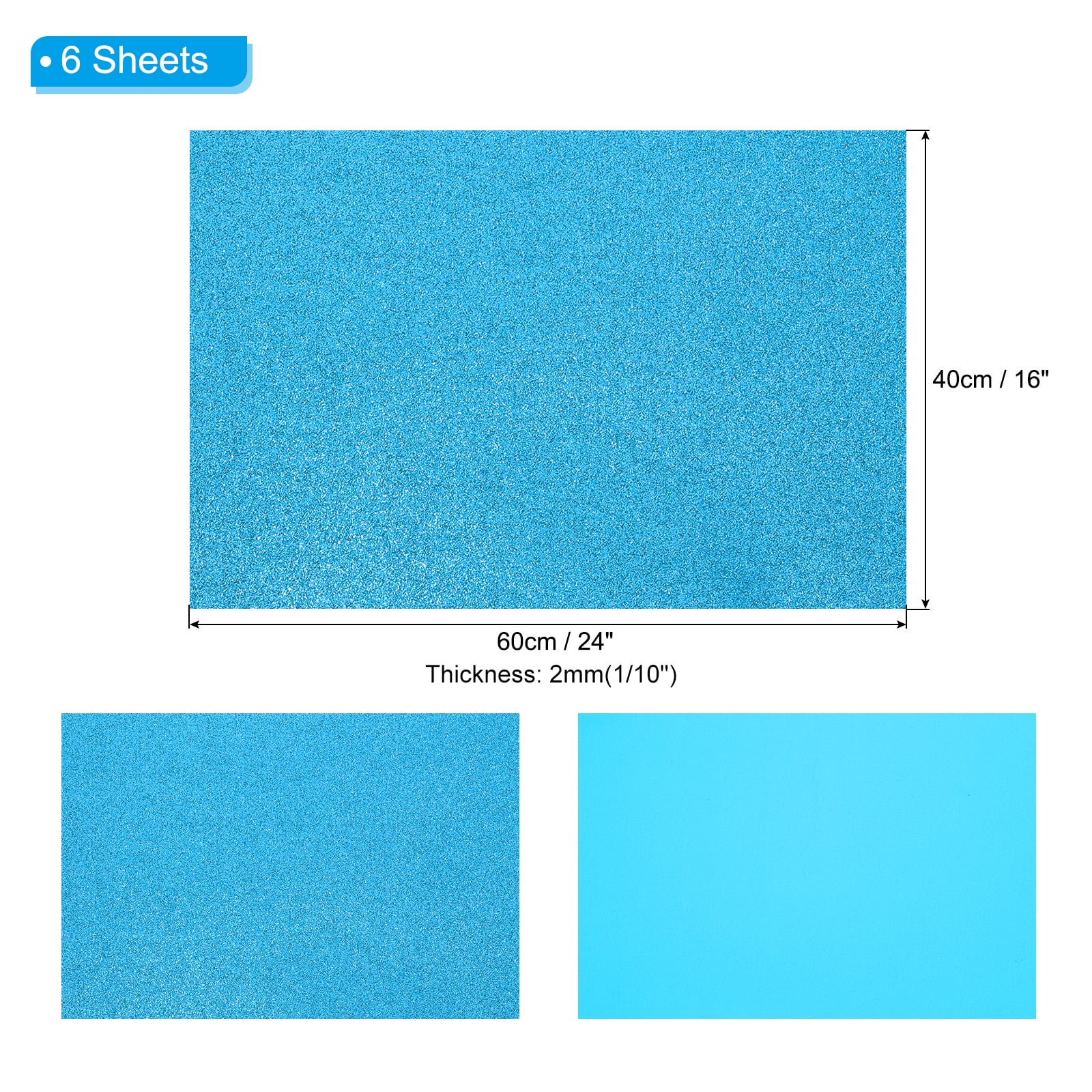 Uxcell 2mm(1/10") Thick Non Adhesive Glitter Foam Sheet 16x24inch(40x60cm) Light Blue, EVA Shiny Foam Board for Craft, 6 Pcs