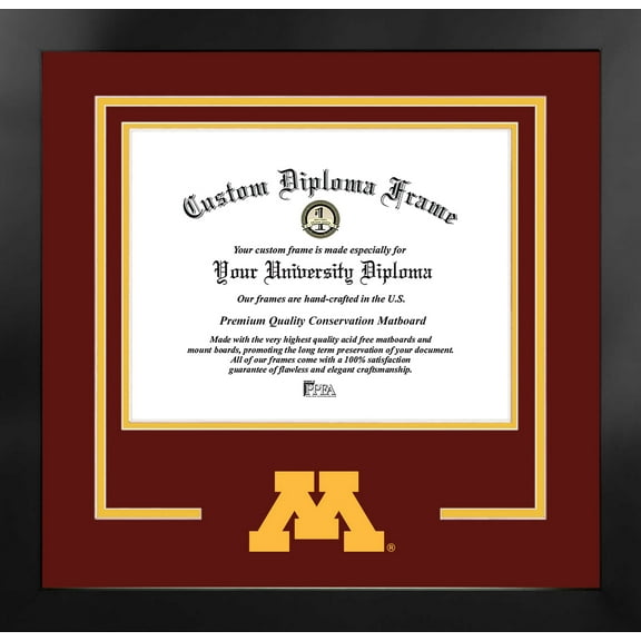 University of Minnesota Golden Gophers 11w x 8.5h Manhattan Diploma Manhattan Black Frame with Bonus Campus Images Lithograph (value savings $59)