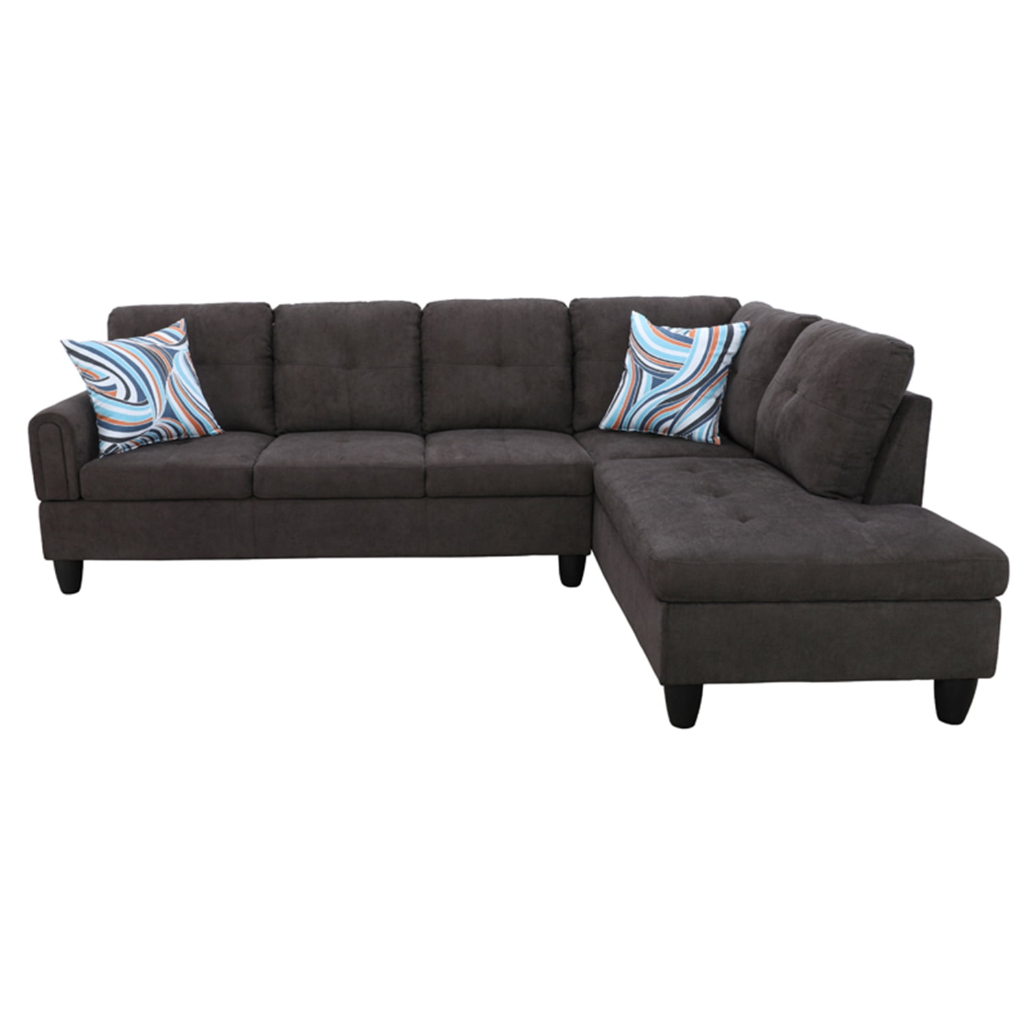 Hommoo Faux Leather 3-Piece Couch Living Room Sofa Set, L Shaped Couch Sectional Sofa for Home&Office, Dark Brown(No Ottoman)
