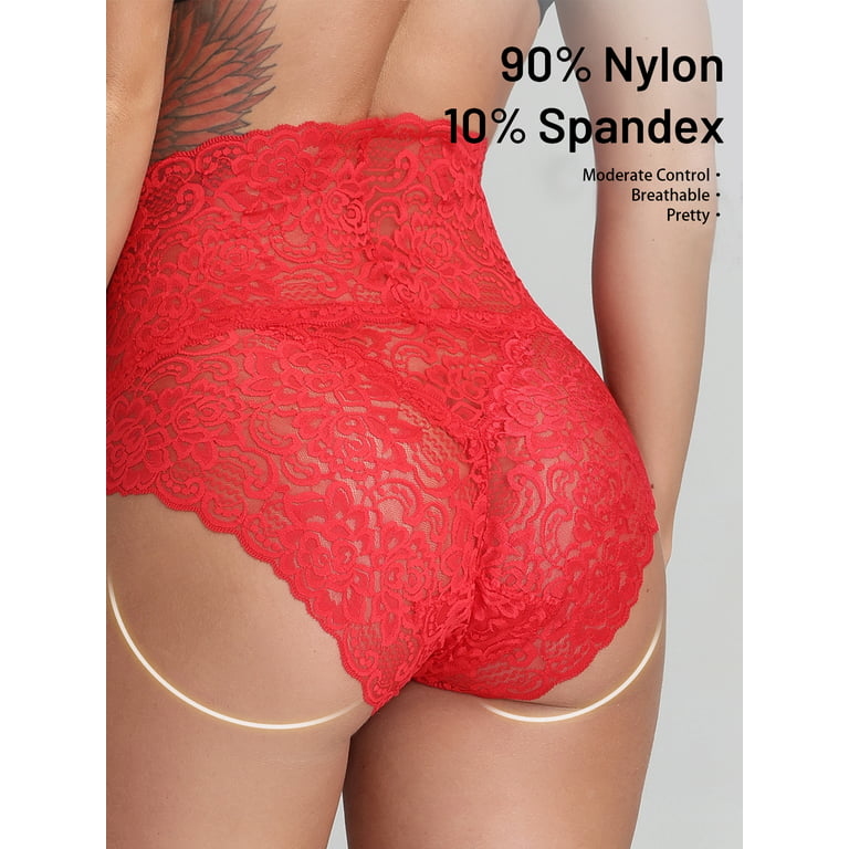 6PCS Plus Size 1XL-4XL Sexy High Waisted Underwear Women Breathable Lace Panties  Cheeky Mom Panties