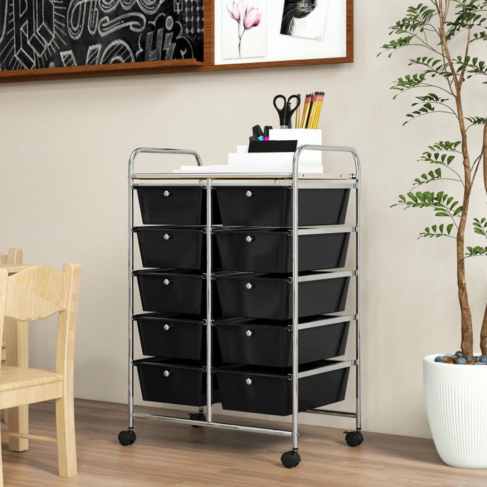 Spaco 10-Drawer Rolling Storage Cart-Black, Craft Organizers and Storage, Multipurpose Organizer Cart for Home, Office, School