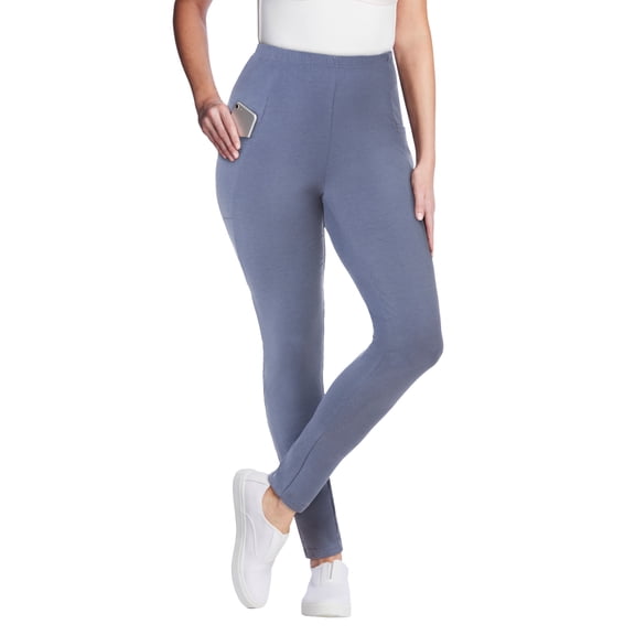 Woman Within Plus Size Side Pocket Ankle-Length Pull-On Stretch Knit Cotton Spandex Leggings