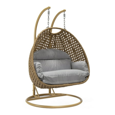 2 Person Hanging Egg Chair - Wicker Swing Seat for Patio Porch Outdoor Indoor