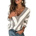 thumbnail image 1 of Femmes Automne Pull à Manches Longues en Tricot en Vrac Pulls à Rayures Chandails Mode, 1 of 1
