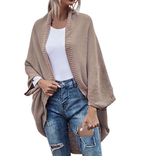 Gibobby Cárdigan para mujer Suéter de punto de manga larga para mujer cárdigan abierto con botones ropa exterior suelta(Caqui,CH)