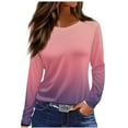 thumbnail image 2 of SYMOID Womens Hot Pink Long Sleeve Gradient Top - Polyester Spandex Stretchy Soft Crew Neck, Casual Daily Outfit for Spring/Autumn, S to XXL,Size M, 2 of 5