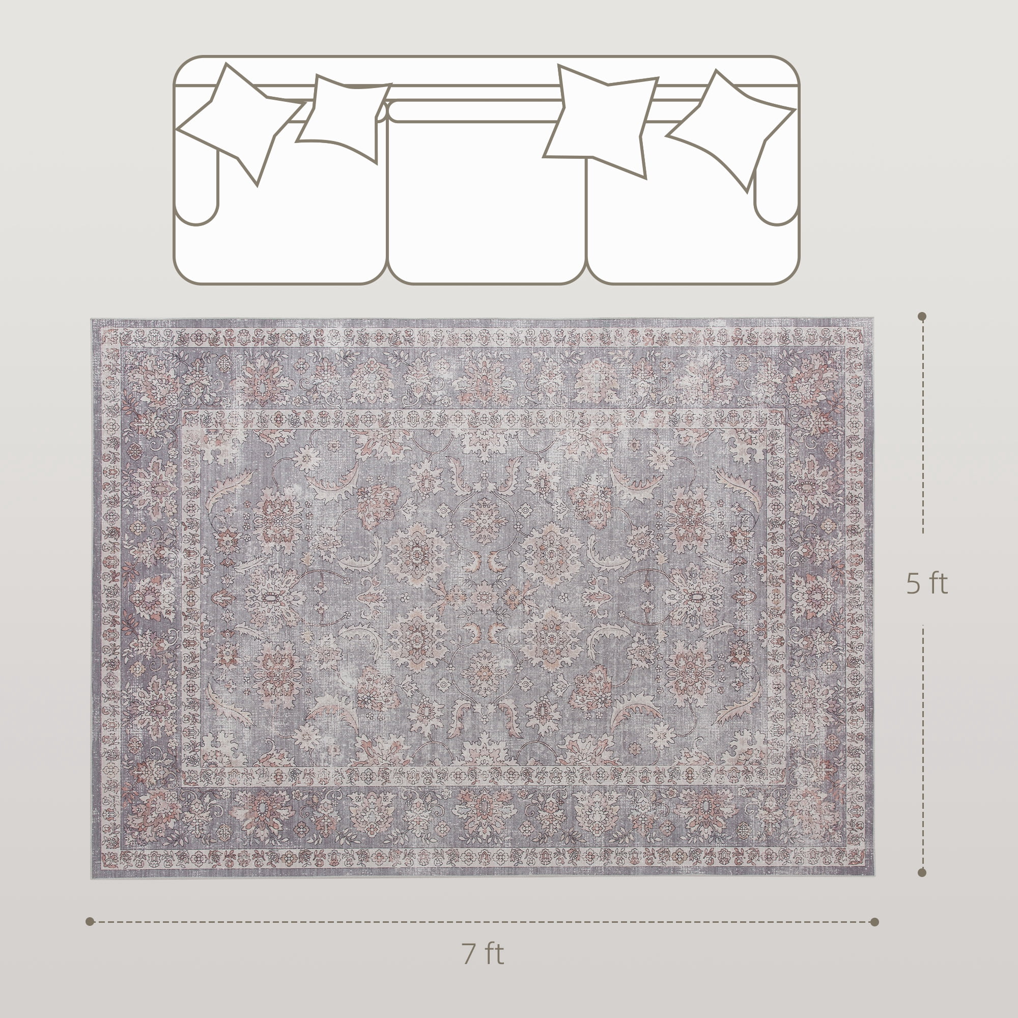 Area Rug 83.9"x59.8" Chenille Soft Non-Slip TPR Backing Machine Washable Rug for Living Room Bedroom