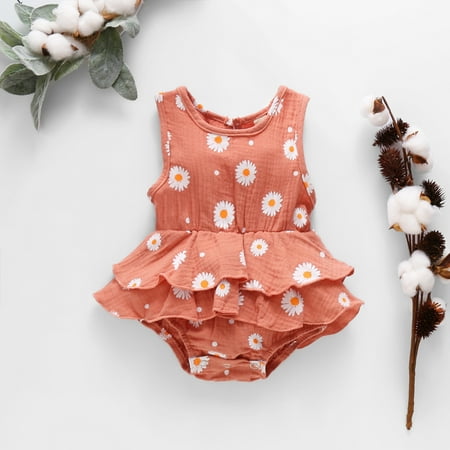 

TUOBARR Infant Baby Girls Sleeveless Floral Printed Ruffles Bodysuit Romper Pink (3-18Months)