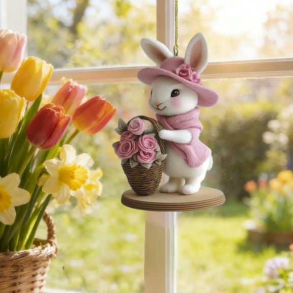 Easter Bunny and Egg Hanging Ornament, 2D Flat Acrylic Decoration for Home, Garden, Wall, Window, Gift Giving & Easter Holiday Decor