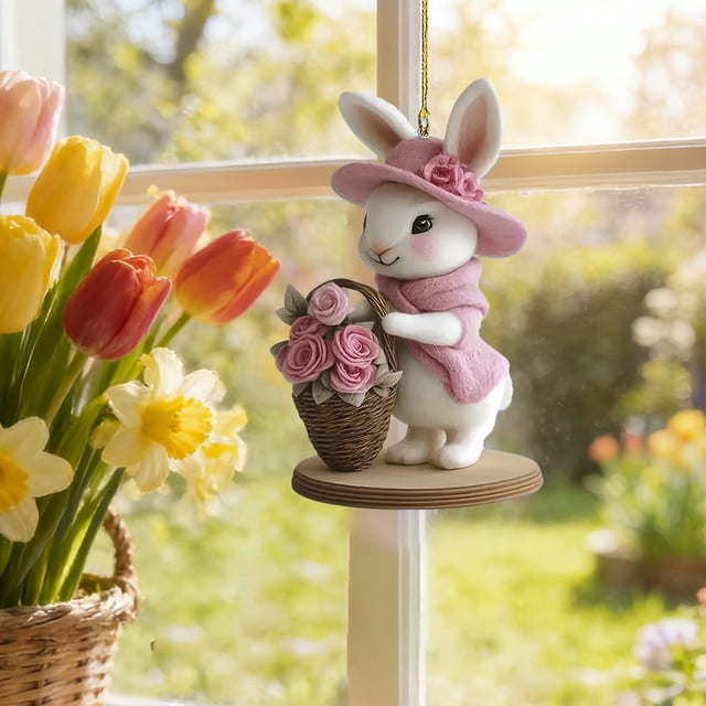 Yusimy Easter Rabbit Egg Hanging Ornaments 2D Flat Hanging Decorations for Easter Party Supplies