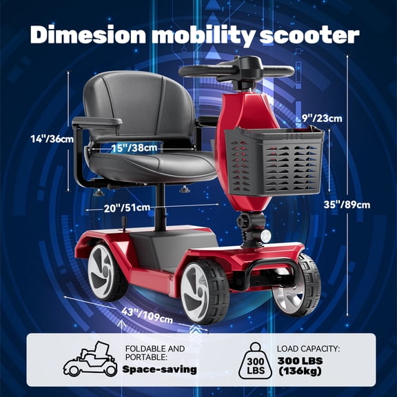 Edcsi Foldable Travel Motorized Scooter & Powered Electric Wheelchair - 4 Wheel Lightweight Mobility Scooter with Seat for Adults/Seniors