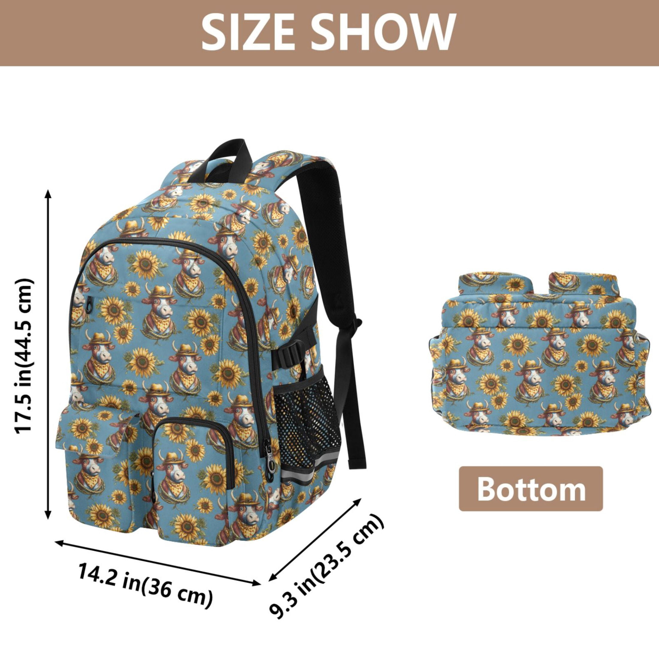 ALAZA Cow with Hat Sunflowers Print Student Backpack School Bookbag Large Laptop Daypack Travel Bag