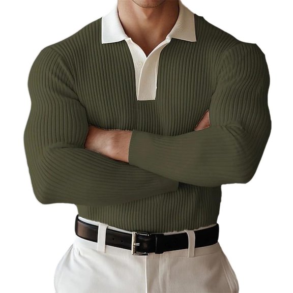 Xzbqbs Polo Shirts for Men Classic Henley Button Muscle Fit Knited Shirts Fashion Lightweight Color Block Business Golf Shirts
