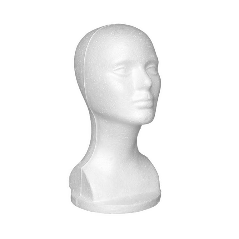 D-groee Foam Wig Head, Female Mannequin Head Wig Display Stand Holder, Cosmetics Model Head White Foam Heads Glasses Hat Hairpieces Stand, Size: 2pcs