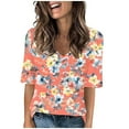 thumbnail image 2 of Women's Summer V Neck Tops Tie-dye/Floral Printed Short Sleeve Summer Graphic Tee Shirts Loose Fit Plus Size Casual Tshirts (XL, Orange), 2 of 7